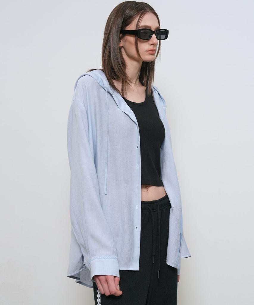 GENERALIDEA Summer Loose Fit Wrinkle Hooded Shirt [Sky Blue] / Gf1Lsh512