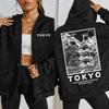 Tokyo Creative Building Cherry Blossom Letter Design Women Zipper Streetwear Hoodie Casual Loose Hoody Autumn Top