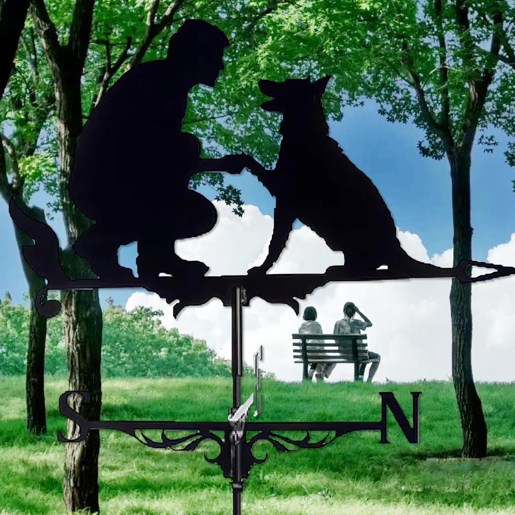 Metal Weather Vane Ornaments Suitable for Gardens Roofs Man and Dog Designs Iron Construction Wind Direction Indicators