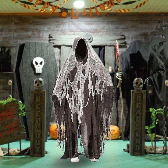 Хэллоуин Плащ с капюшоном Косплей Костюм Длинная накидка волшебника с нерегулярной сеткой Дом с привидениями NPC