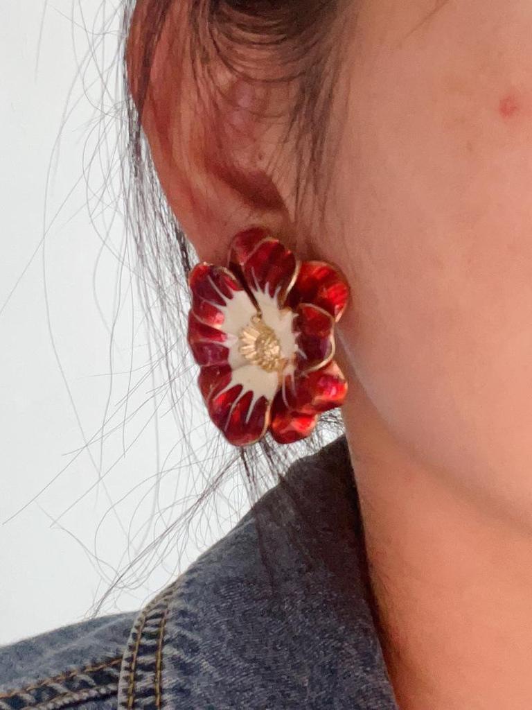 Винтажные золотые серьги-клипсы в виде цветов с эмалью - Не требуют прокола