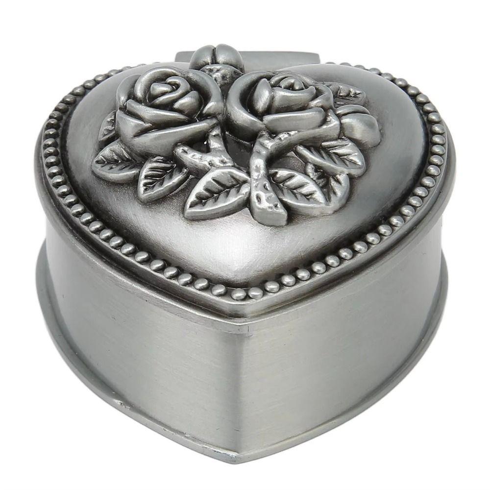 Винтажная металлическая шкатулка для украшений в форме сердца для хранения колец, безделушек, подвесок, бусин