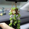 Car Rearview Mirror Pendant Crochet Flower Basket Potted Plant Hanging Ornament Auto Interior Decoration