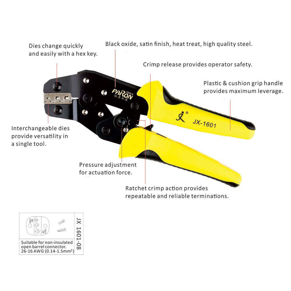 Щипцы для обжима проводов Paron Professional Engineering, клещи для обжима клемм с храповым механизмом 3,96-6,3 мм, 26-16awg