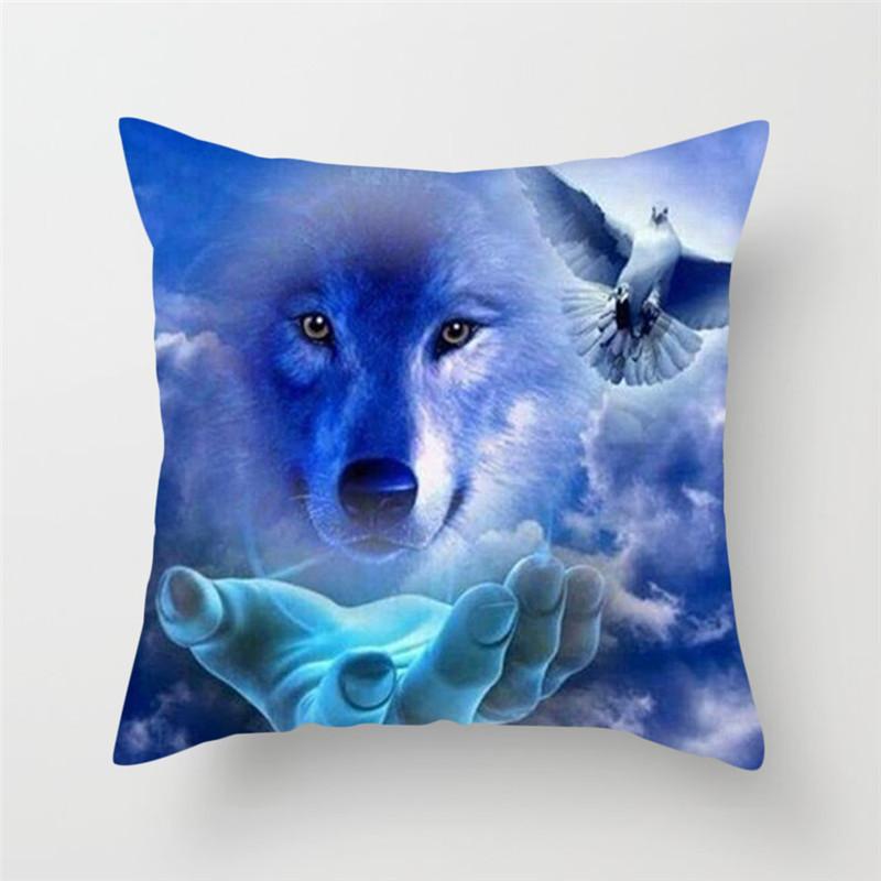 45x45cm Polyester Wildlife Print Cushion Cover Wolf King Photo Pillow Cover Home Sofa Decoration Pillowcase