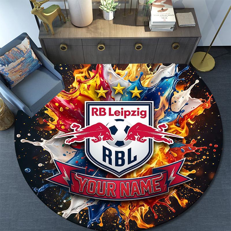 Custom Name RB Leipzig Round Area Rug,Carpet Rug for Living Room Bedroom Sofa Playroom Decor,Non-slip Floor Mat