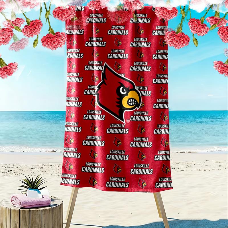 Louisville Cardinals Logo Print Beach Towel, Large Soft Quick Dry Towel for Beach Camping Swimming