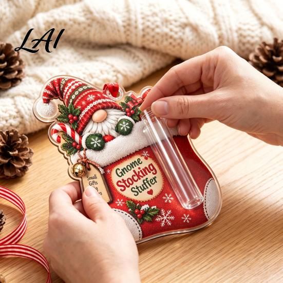 Holiday Cash Present Holder Gnome Christmas Pendant for Hanging Ornament Acrylic Tree Decoration Money Surprise Reveal Kids Adults Ornament