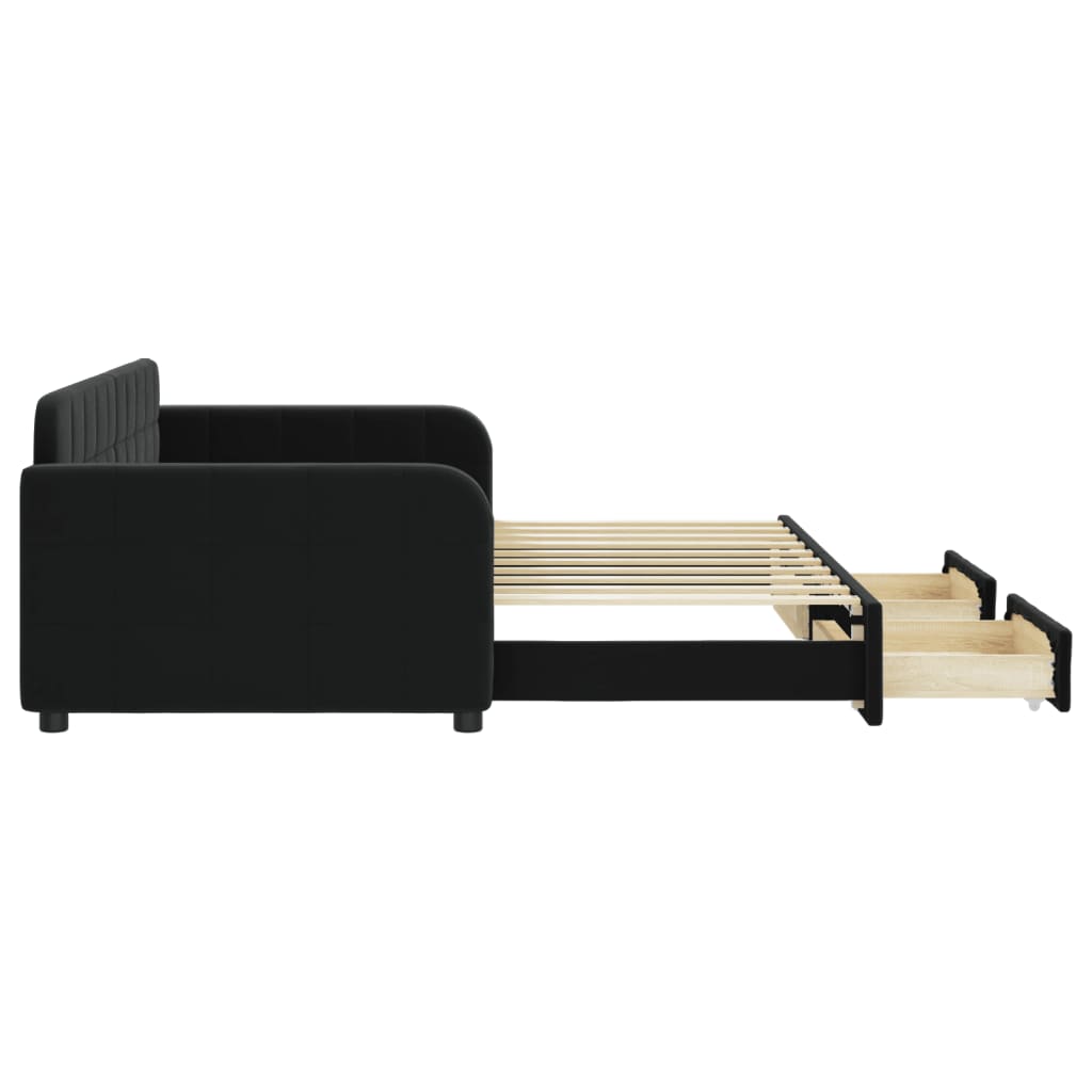 Pull Out Daybed with Drawers Black 90x190 cm Velvet