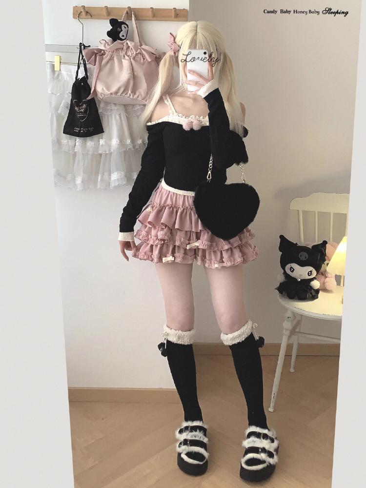 Юбка мини с милыми оборками Y2K для женщин, юбка-бантик в стиле кавайной Лолиты, юбка-трапеция в стиле Харадзюку в японском стиле с высокой талией, розовая, синяя, с тортом