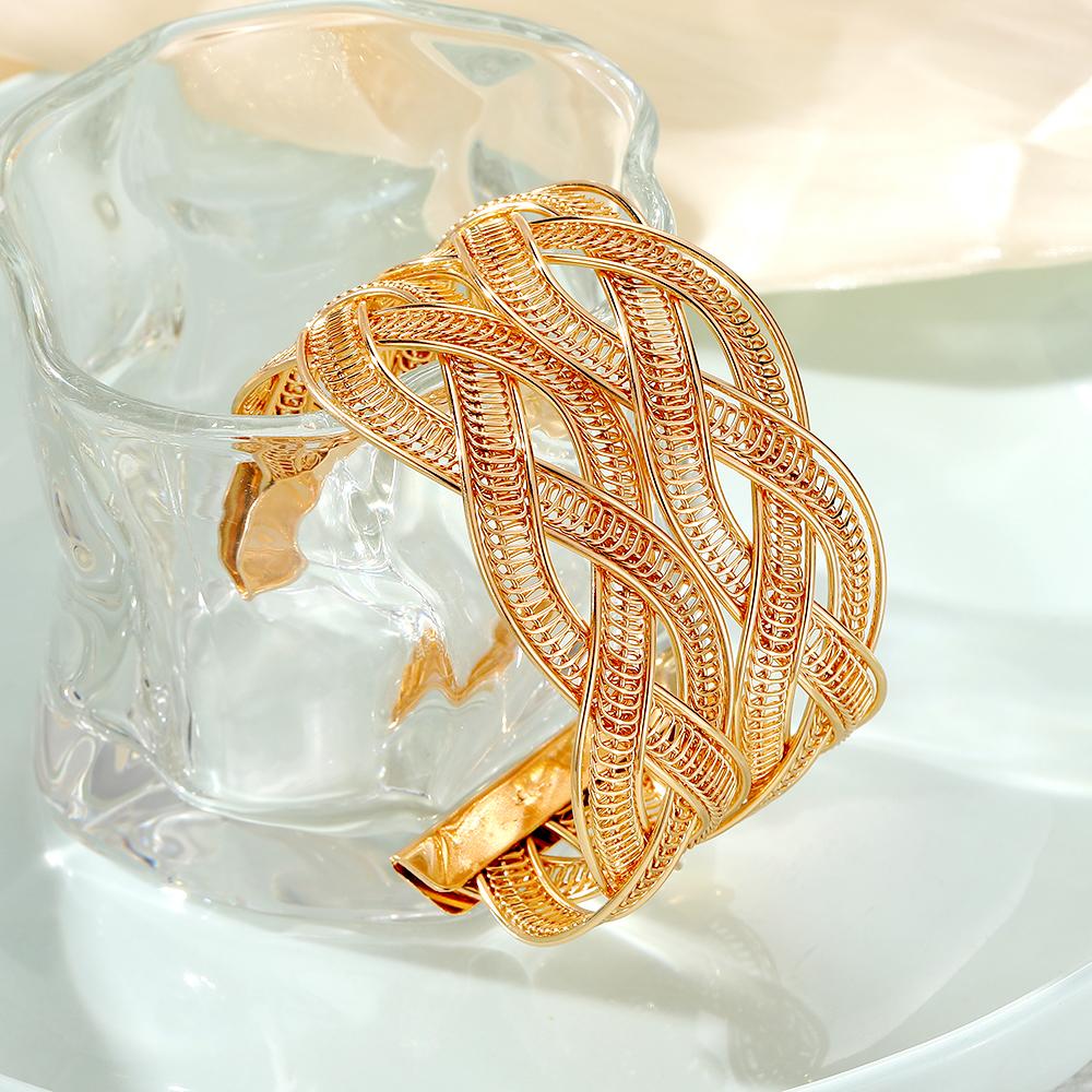 Широкий Элегантный Браслет Выдалбливают Элегантные Модные Ювелирные Изделия Браслет Открытие Регулируемый Ужин Свадьба Золото Роскошные Сто Аксессуаров