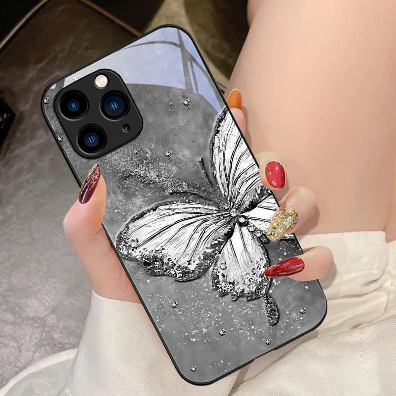Радужная Бабочка Зеленая Для IPhone 16 Pro Max 15 Pro 14 13 12 Mini 11 XS Max XR 7 8 Plus SE 2022 Закаленное Стекло Чехол для Телефона