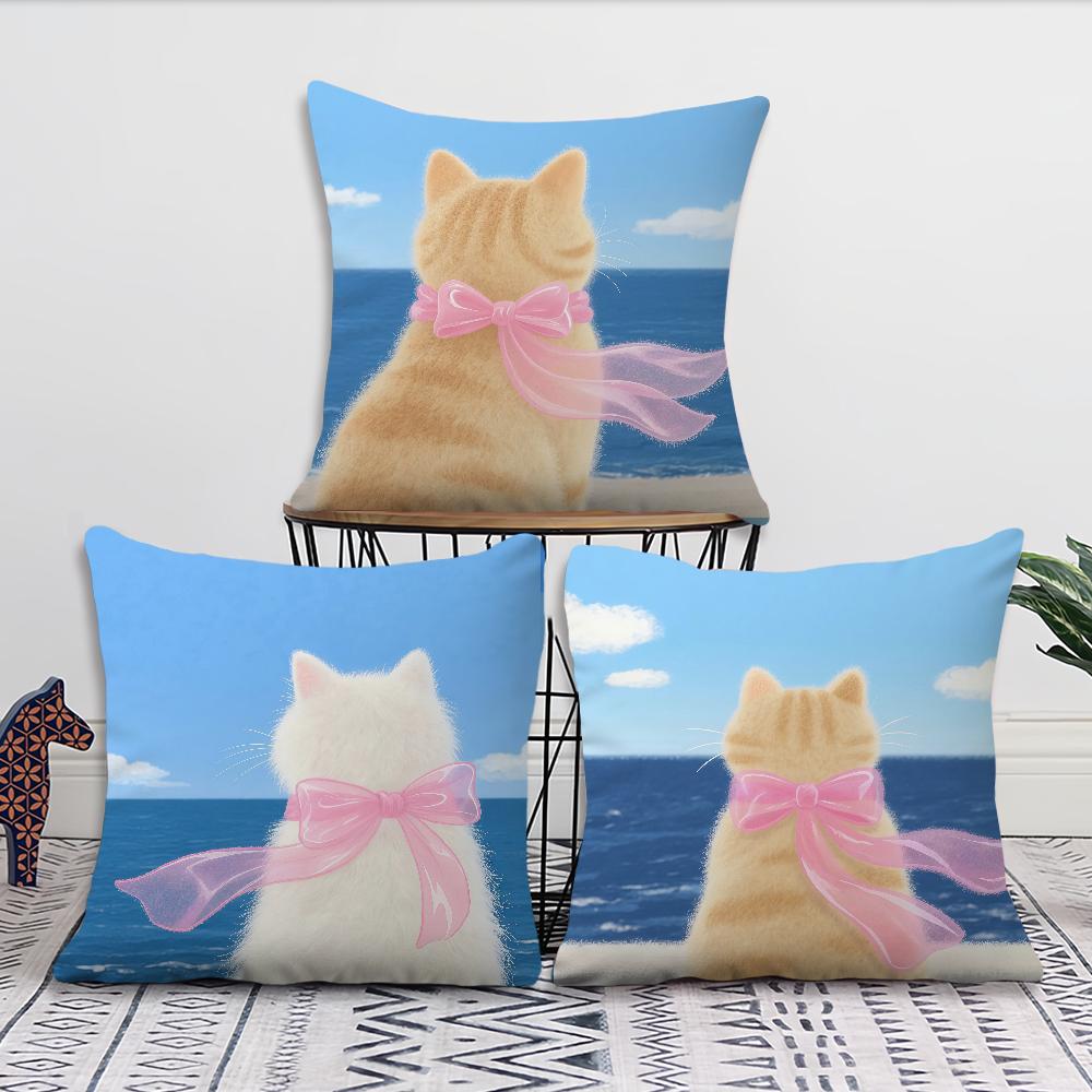 Cartoon Pink Scarf Kitten Cute cushion cover Pillow Cover Decoration Room Home Sofa living Office Car Nordic Simplicity