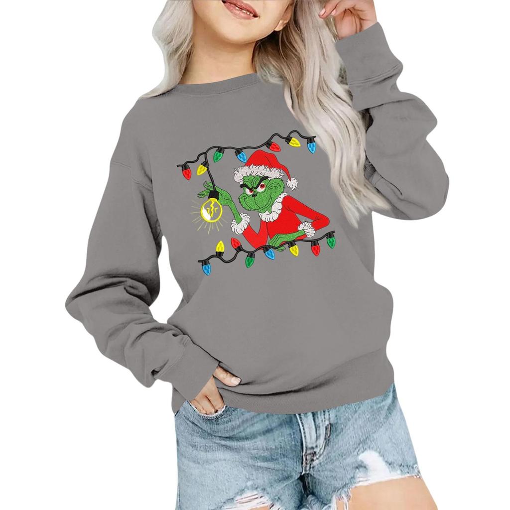 Kids' Fashion Loose-Fit Casual Long-Sleeve Christmas Print Oversized Crewneck Sweatshirt