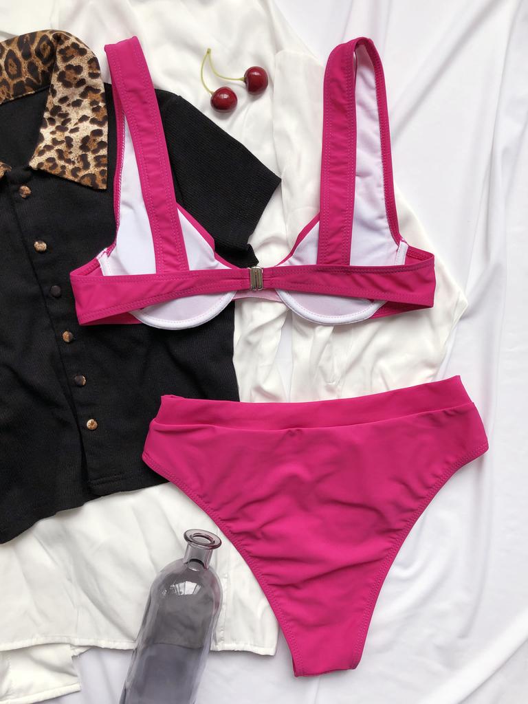 Women's Solid Color Sexy Bikini High Waist Two Piece Swimsuit