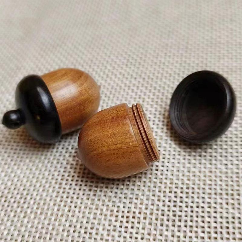 1Pc Mini Pill Case Solid Wood Bottle Holder Sandalwood Rescue Container Storage Box Pill Case Container Pill Box Key Chain