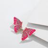 Elegant Sweet Crystal Rhinestone Butterfly Post Earrings for Women Enamel Gold Color Symmetrical Wings Ear Stud Earrings Party