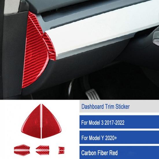 8Pcs Red Carbon Fiber Dashboard Panel Trim Cover For Tesla Model 3 Y 2017-