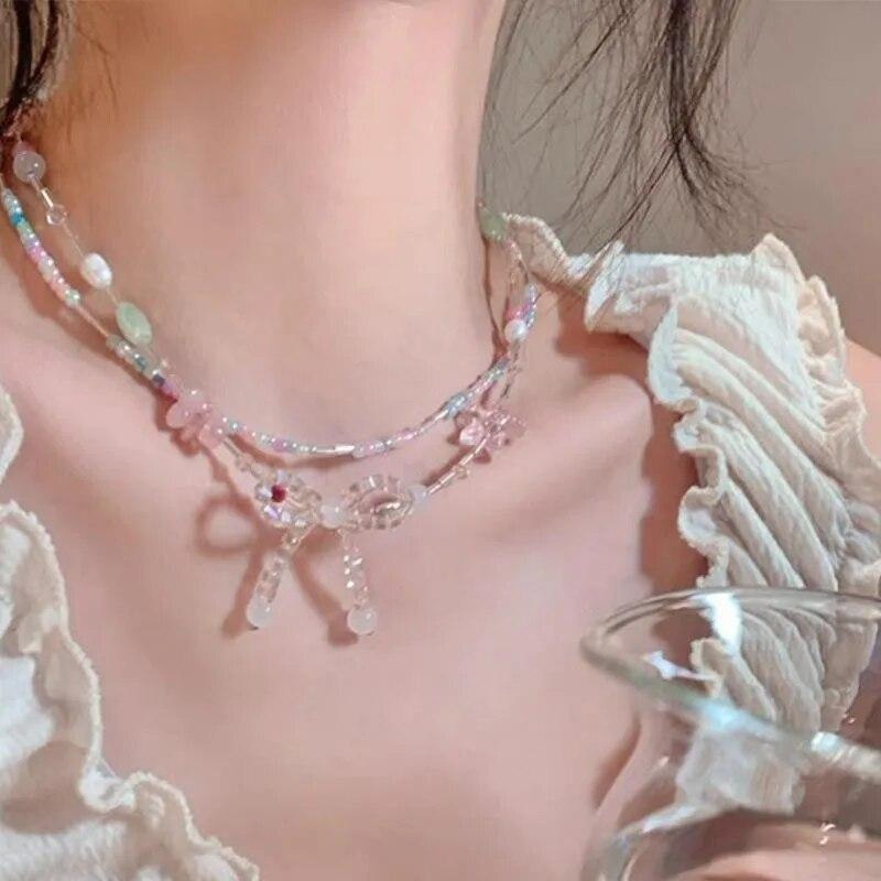 Модное ожерелье с розовым бантом и сердцем из бисера, подвеска в виде звезды, ожерелье, ювелирные аксессуары для дня рождения