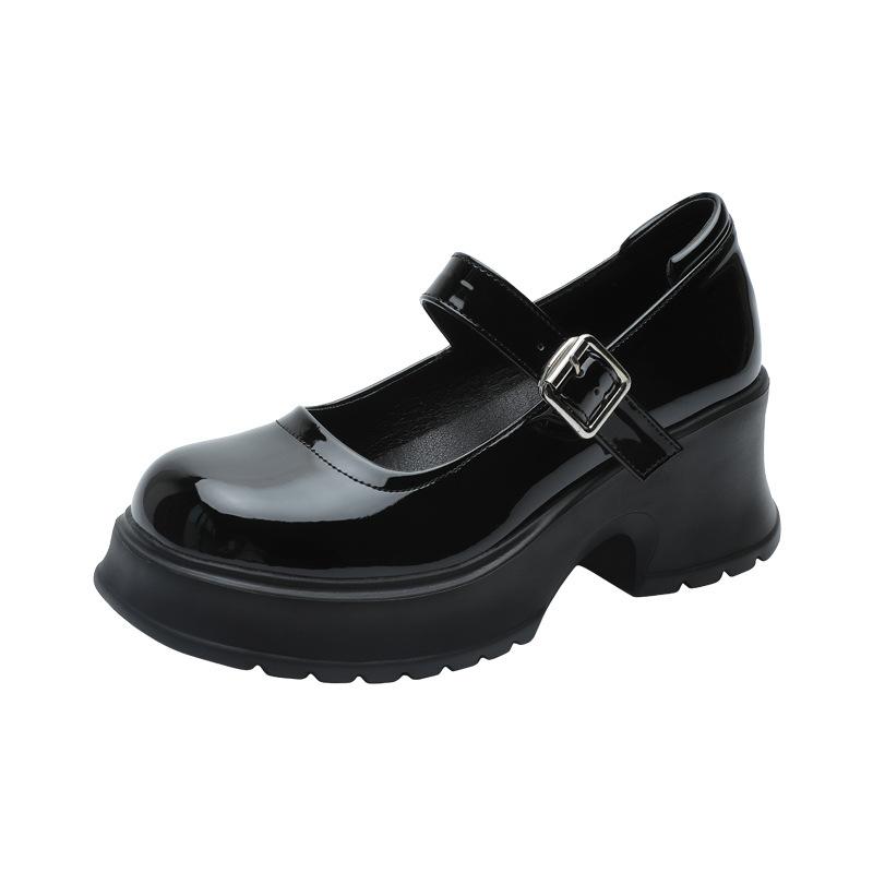 Thick-soled Thick-heeled Mary Jane Shoes for Women's Spring and Summer, Light-mouth High-heeled Single Shoes, One-word Buckle Belt, Sweet and Cool Bla
