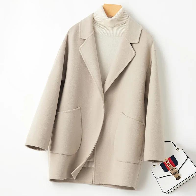 Женская короткая последняя свободная шерстяная куртка-кокон маленького размера большого размера узкая