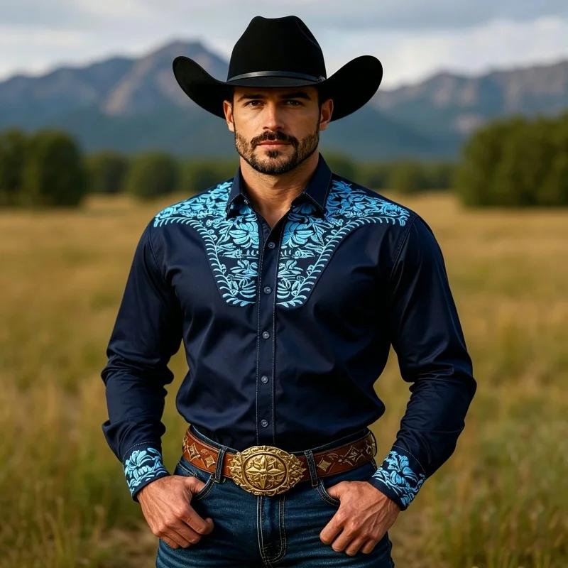Western Style Embroidered Long-sleeve Men's Shirt, Great for Cowboy Style