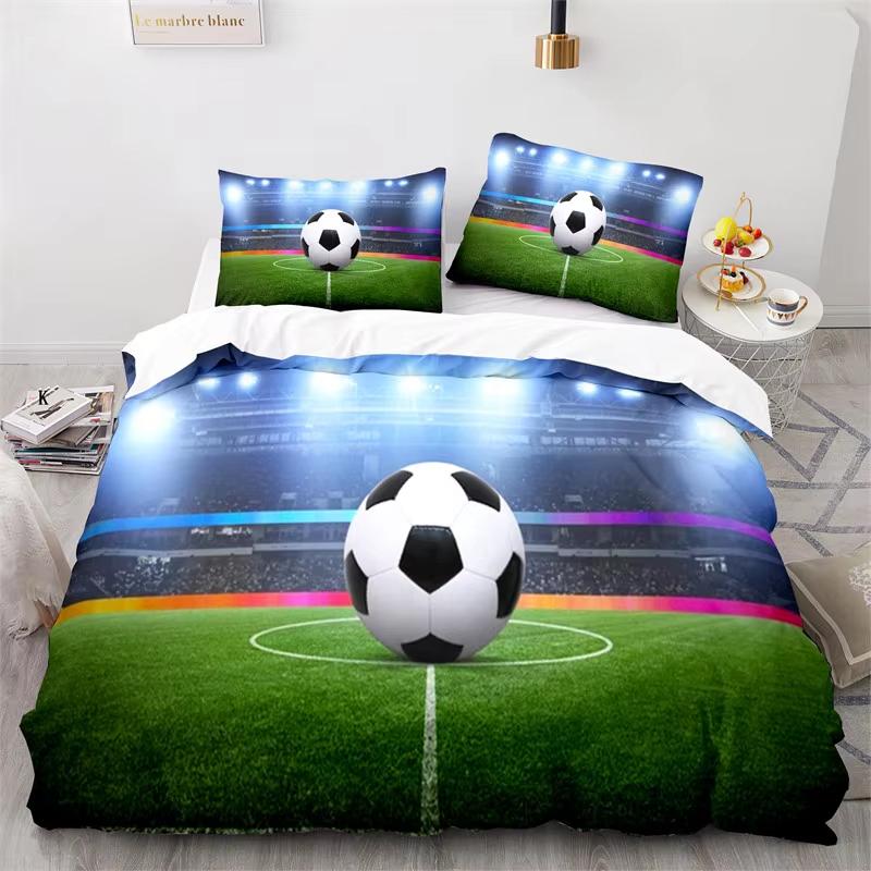 Sports Duvet Cover Set Microfiber Green Grass Field Soccer Playground Comforter Cover 3D Football Bedding Set King Queen Size