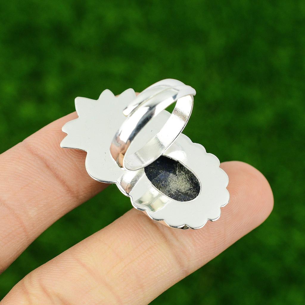 925 Sterling Silver Natural Lapis Lazuli Solitaire September Birth Ring Jewelry