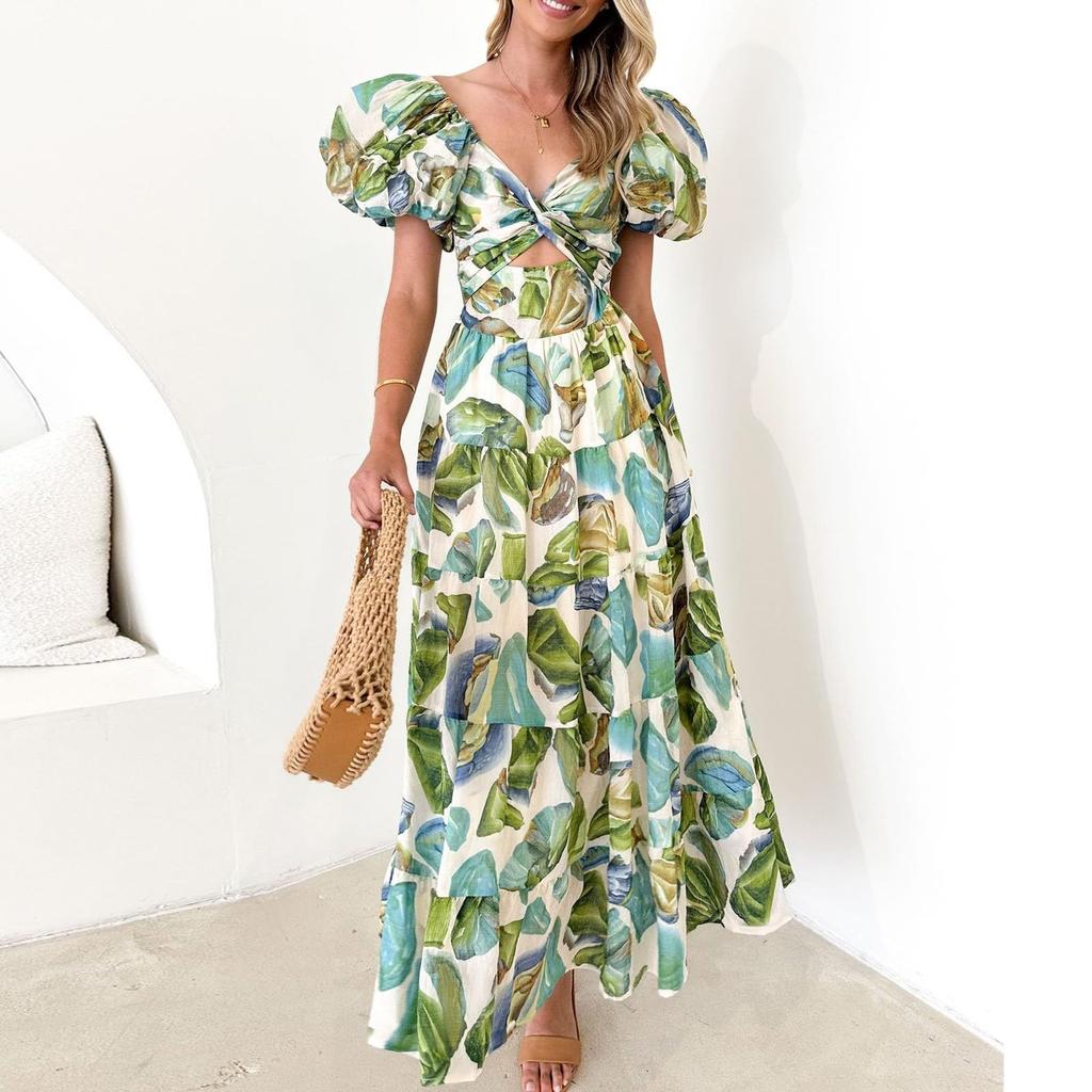 Spring Formal Dresses For Women V-Neck Floral Long Dress Casual Summer Dresses For Women Floral Formal Dress