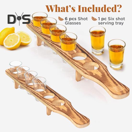 Стойка для бокалов для вина 6 маленьких бокалов для вина, деревянный держатель для вина, поднос для виски, водки, текилы, хороший помощник для вечеринок, домашнего бара, ресторана