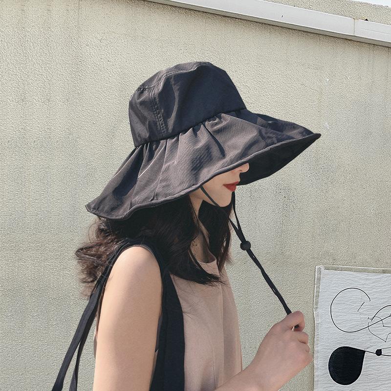 Oversized brim sun protection hat women's seaside UV protection upf + sun hat foldable vinyl bucket hat women