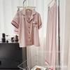 Summer French Korean polka dot three-piece ice silk pajamas female Internet celebrities popular women's loungewear set