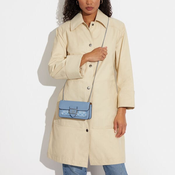 COACH Morgan Fabric With Cow Leather Shoulder Bag, Crossbody Bag Small Women's Cornflower Blue CH150-SVM6A