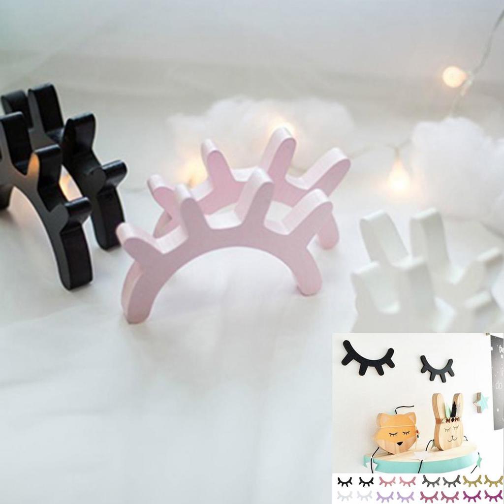 Childrenswear 2Pcs Wooden Eyelashes DIY Kids Bedroom Living Room Decal Wall Sticker Decoration