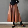 Summer Retro Leather Skirt Skirt Pocket Versatile Midi Temperament A-line Umbrella Skirt