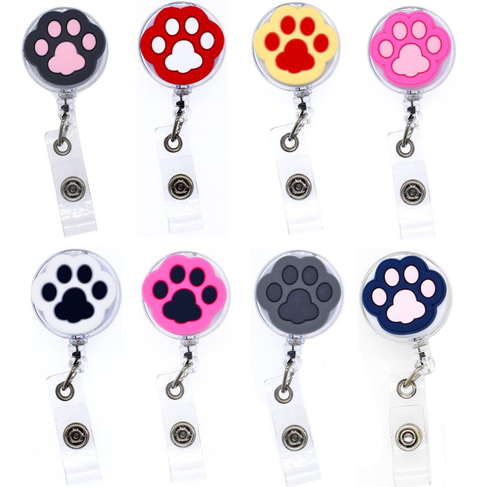 PVC Students Doctors Nurse Retractable Badge Holder Cartoon Cat Paw ID Card Holder Name Card Holder