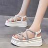 Polyurethane Ultra-lightweight Thick Bottom Heightening Fairy Wind Wear Rhinestone Versatile Internet Celebrity Muffin Slope Heel Roman Sandals Female