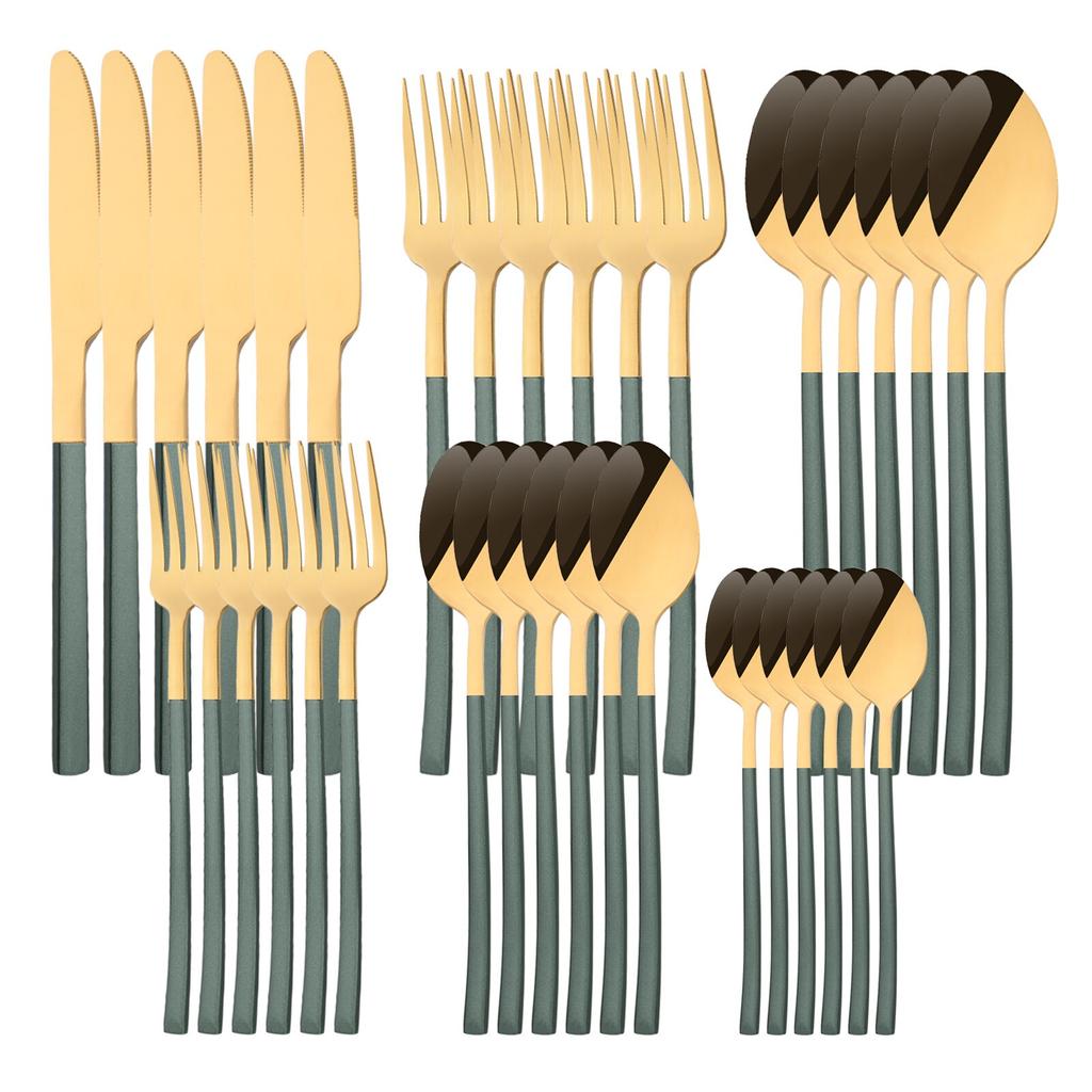 36 шт./6 компл., набор столовых приборов мятного золота, зеркало, столовые приборы из нержавеющей стали, нож, десертная вилка, чайная ложка, столовая посуда, кухонная посуда для ресторана