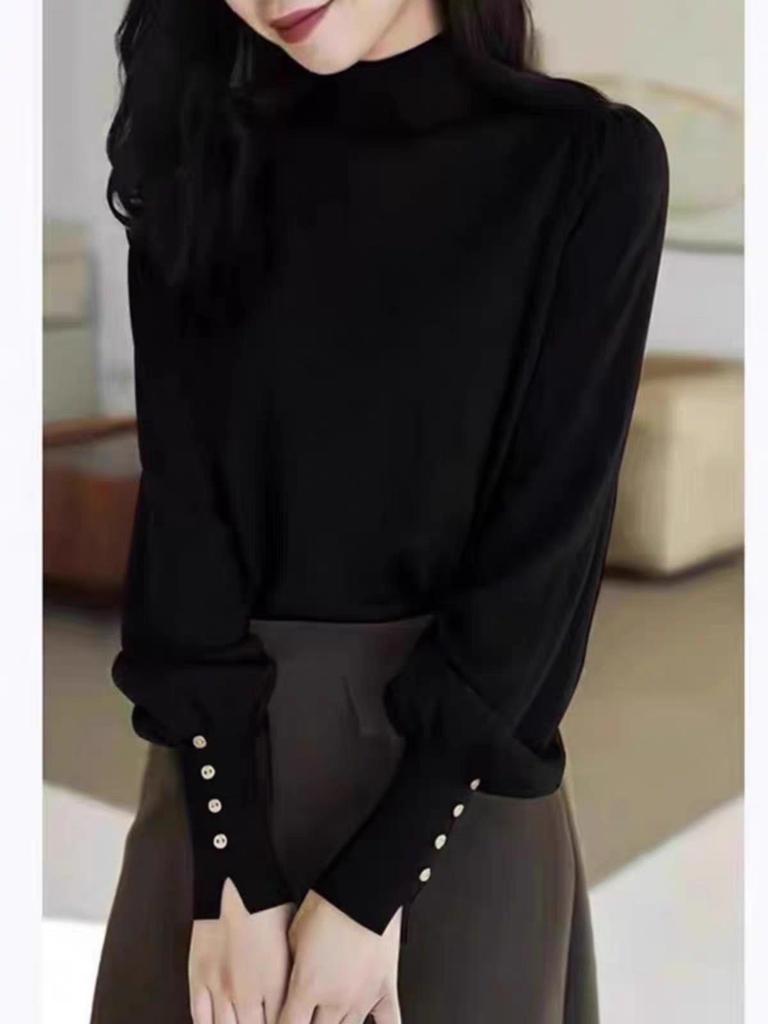 La Chapelle Women's Elegant Polo Collar Lantern Sleeve Pullover
