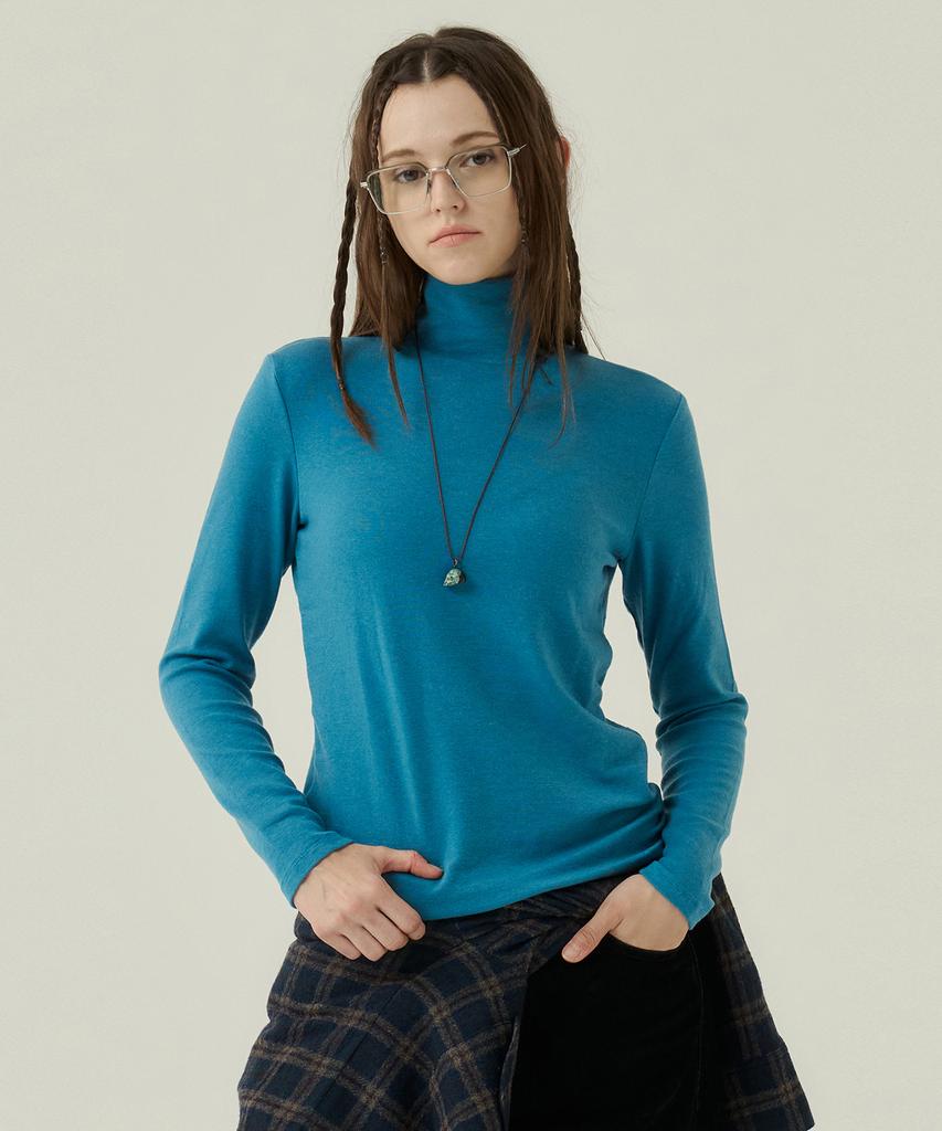 VOYONN Wool Tencel Turtleneck T-Shirt Blue 913-3