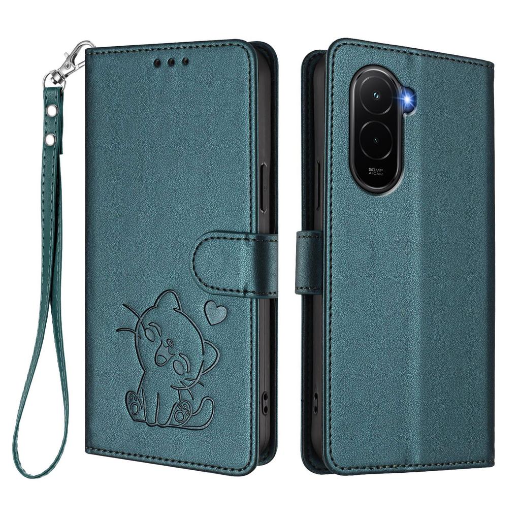 For Xiaomi Poco M7 Plus 5G/M7 4G (169mm) Wallet Case with Wrist Strap Love Cat Pattern Imprint Leather Phone Cover