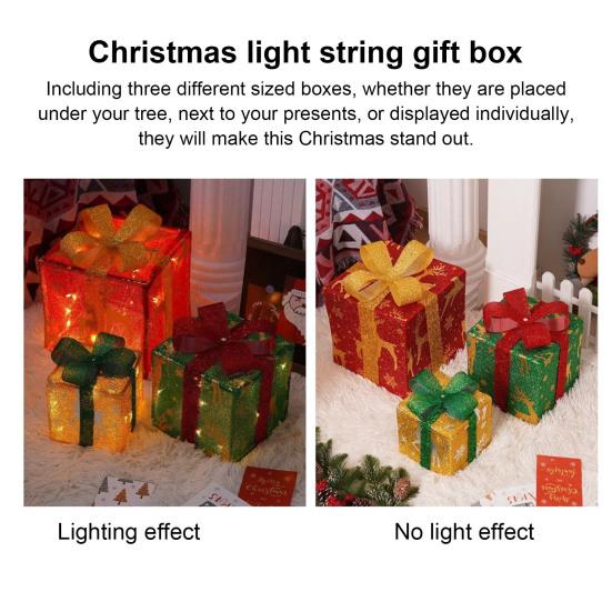 3 шт. рождественские светящиеся подарочные коробки с функцией памяти портативные работающие от батареек светящиеся подарочные коробки рождественские