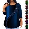 Women's Fashionable Casual Three Quarter Sleeve Printed Round Neck Pullover 4/3 Sleeve Top