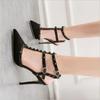 Модные ТУФЛИ-ЛОДОЧКИ 10СМ 2025 Сексуальные стройнящие стилетто женские туфли для ночного клуба на высоком каблуке с мелким вырезом, острым носком, полыми заклепками, римские сандалии