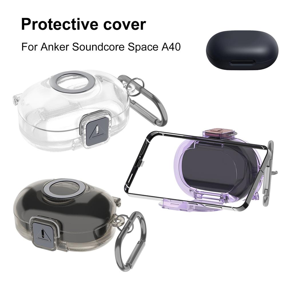 Ударопрочный чехол из ТПУ для Anker Soundcore Space A40, складная подставка, металлический зажим-карабин, прозрачная крышка
