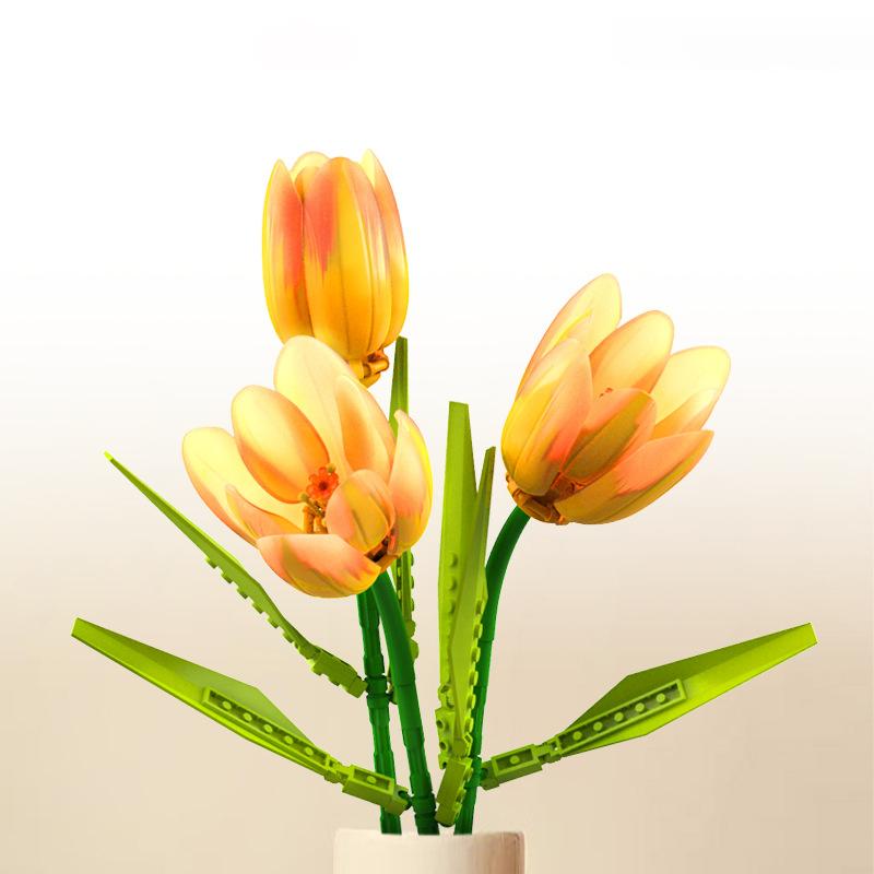 Серия креативных цветов, имитация тюльпана, настольное украшение, строительные блоки, кирпичи, игрушки, рождественские подарки