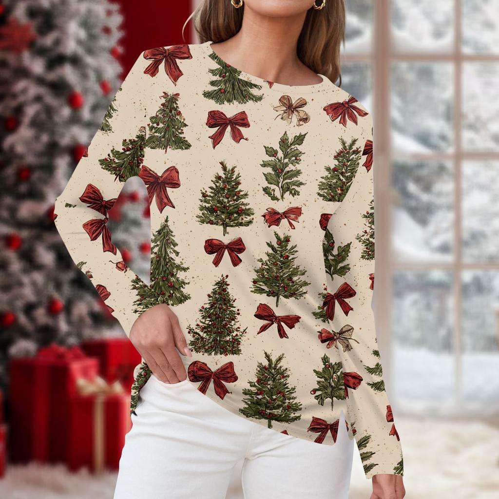 Women's Daily Casual Long-sleeved Printed O-neck Top