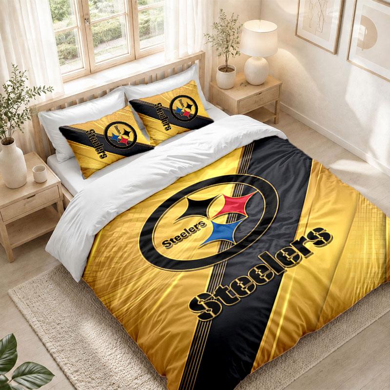 Bedding Set 1 Duvet Cover 2 Pillowcases Pittsburgh Steelers Print Bedroom Home Decoration