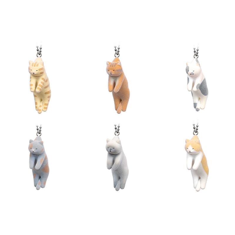 QUALIA Flocked Hanging Cat Capsule Toy Japanese Calico Striped Orange and White Cat Blue Cat Bag Pendant Cute Gifts
