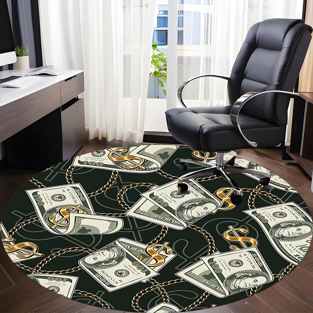 1pc Money Chains Office Round Area Rug, Indoor Mat Suitable ForOffice, Under Office Chairs Bedroom Living Room Home Decor, Room Deco T121